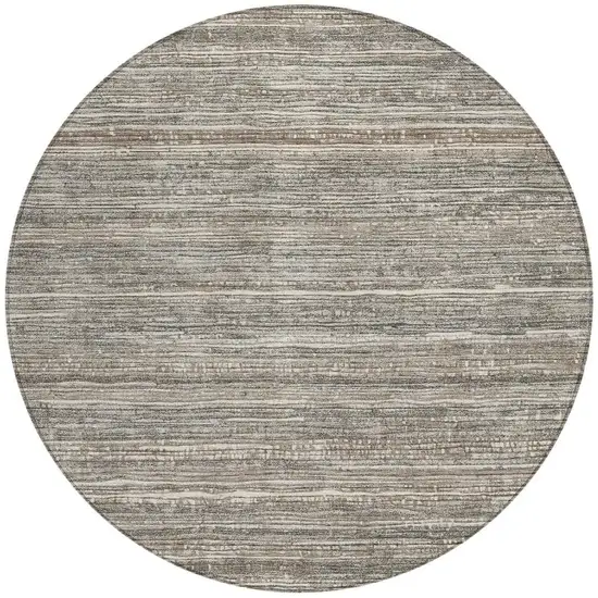 8' Beige And Gray Round Striped Washable Indoor Outdoor Area Rug Photo 4