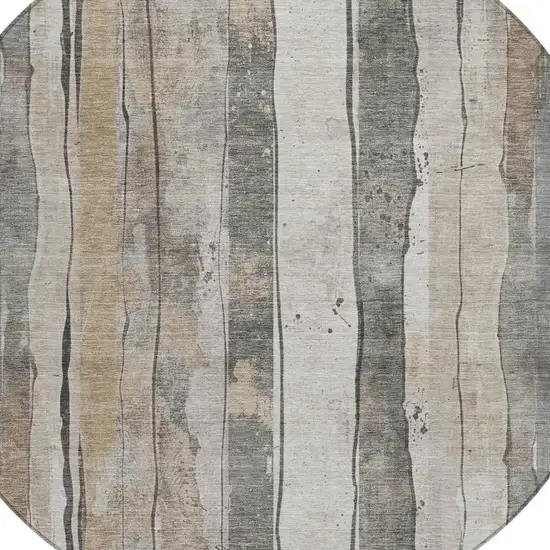 8' Beige And Gray Round Striped Washable Indoor Outdoor Area Rug Photo 8