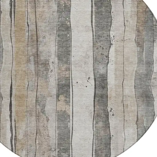 8' Beige And Gray Round Striped Washable Indoor Outdoor Area Rug Photo 4