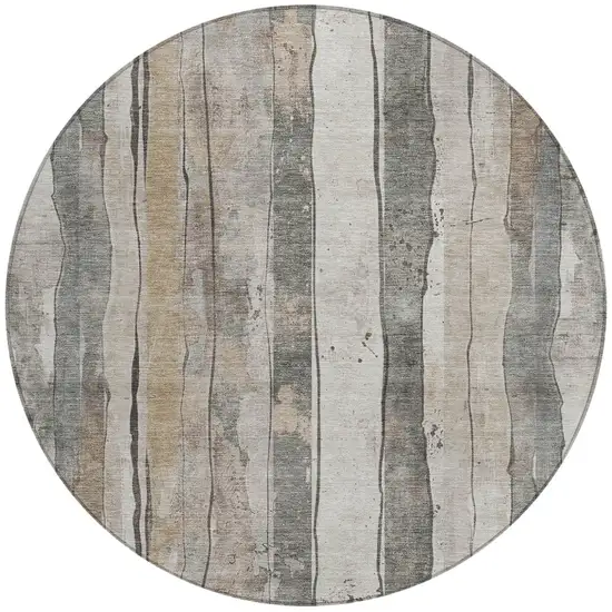 8' Beige And Gray Round Striped Washable Indoor Outdoor Area Rug Photo 3