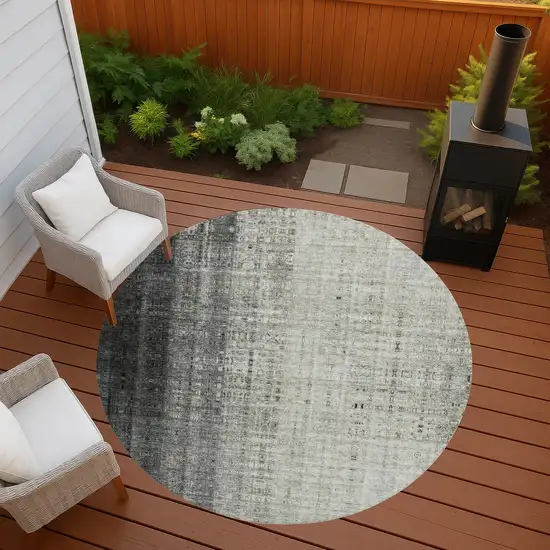 8' Beige And Gray Round Striped Washable Indoor Outdoor Area Rug Photo 6