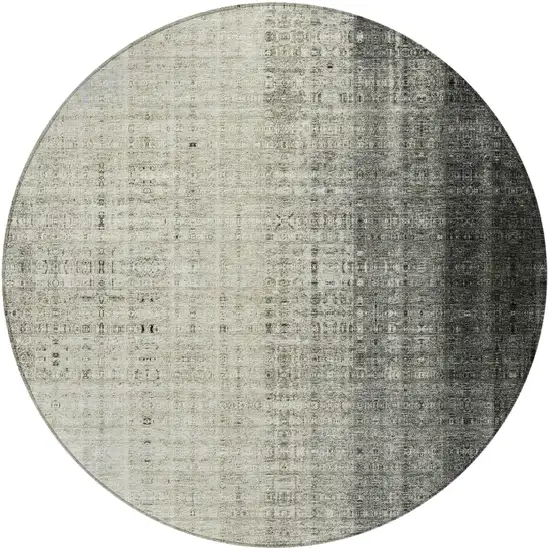 8' Beige And Gray Round Striped Washable Indoor Outdoor Area Rug Photo 5