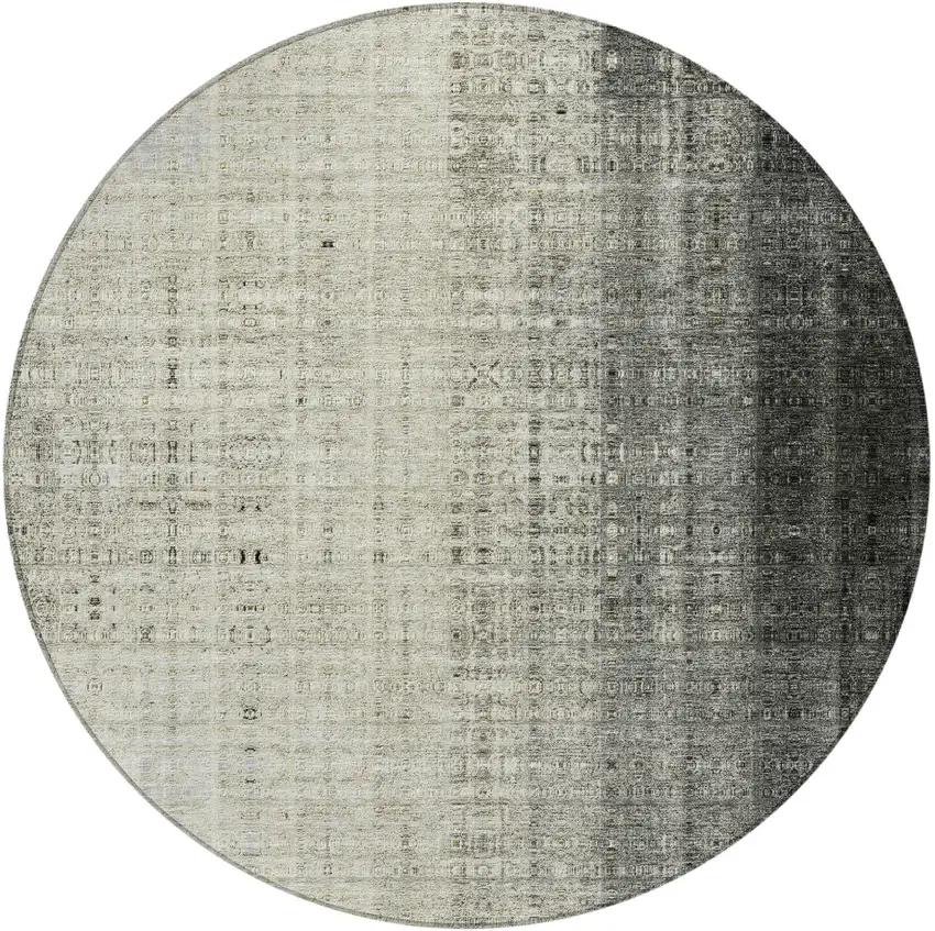 8' Beige And Gray Round Striped Washable Indoor Outdoor Area Rug Photo 5