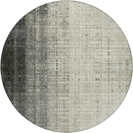 8' Beige And Gray Round Striped Washable Indoor Outdoor Area Rug Photo 2