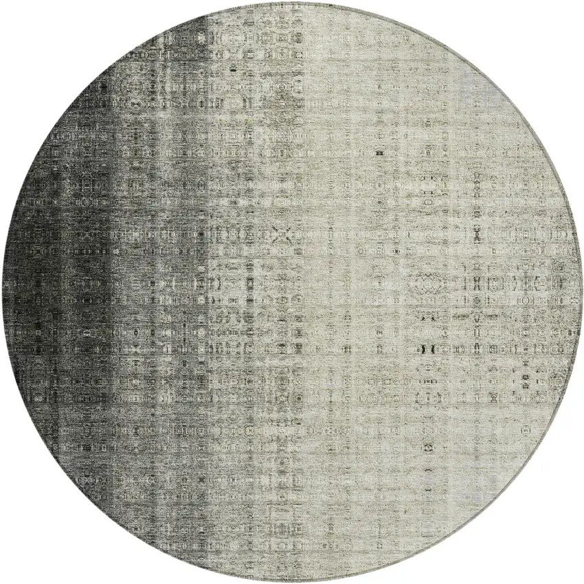 8' Beige And Gray Round Striped Washable Indoor Outdoor Area Rug Photo 2