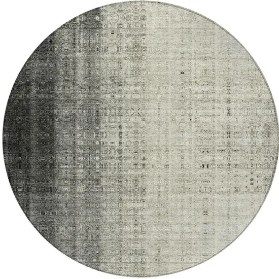 8' Beige And Gray Round Striped Washable Indoor Outdoor Area Rug Photo 4