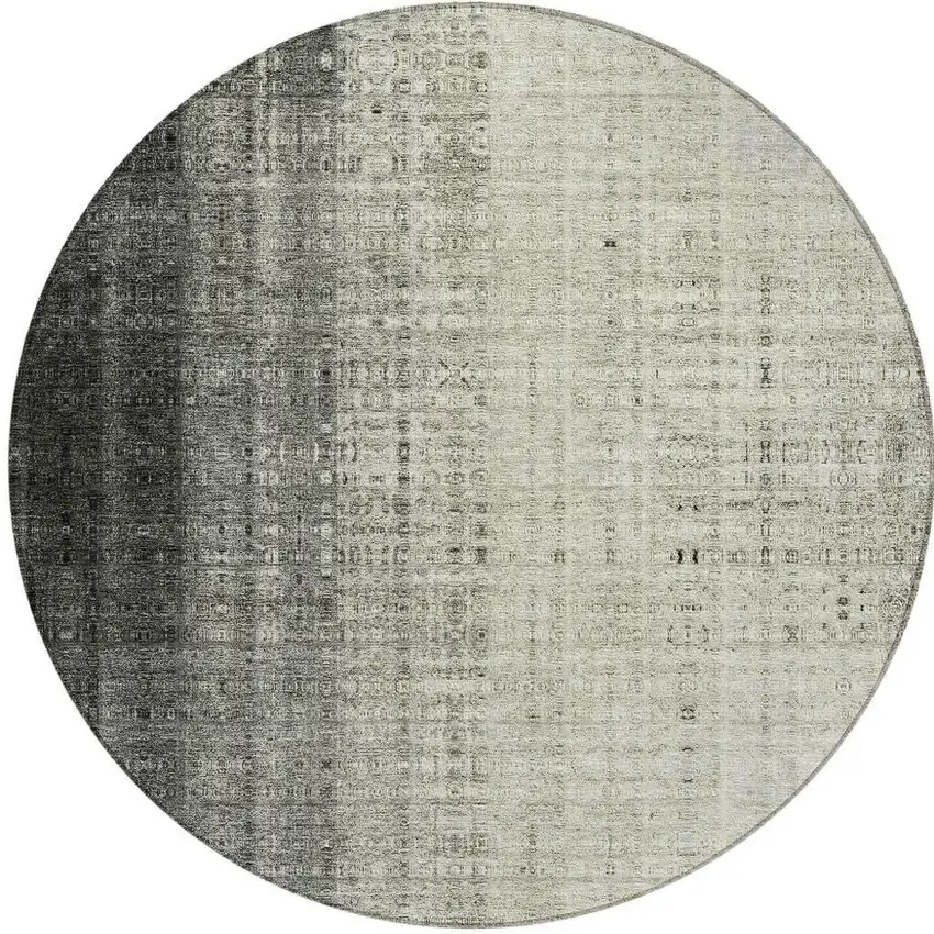 8' Beige And Gray Round Striped Washable Indoor Outdoor Area Rug Photo 4