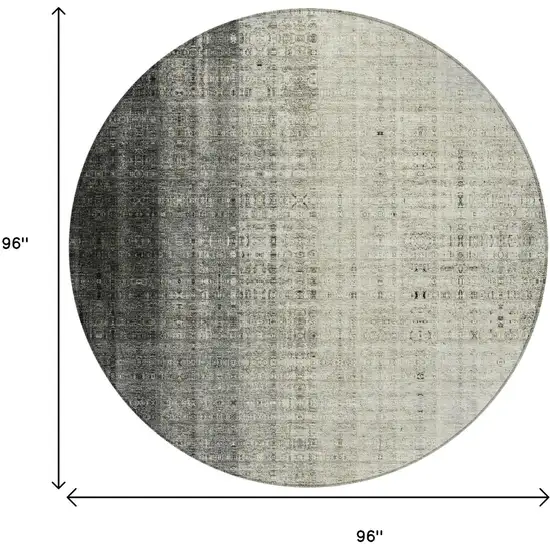 8' Beige And Gray Round Striped Washable Indoor Outdoor Area Rug Photo 3