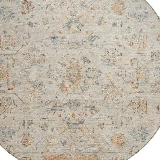 8' Beige And Gray Round Tribal Washable Indoor Outdoor Area Rug Photo 7