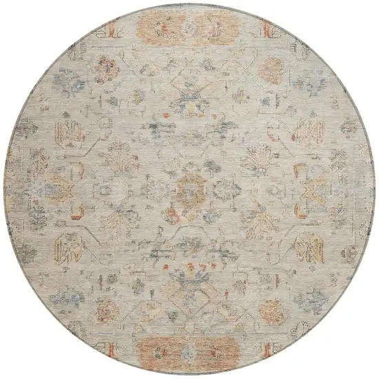 8' Beige And Gray Round Tribal Washable Indoor Outdoor Area Rug Photo 4