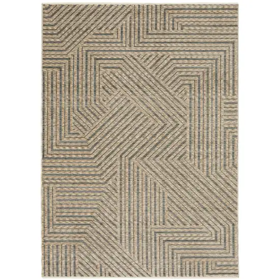8' Beige And Gray Striped Runner Rug With Fringe Photo 2