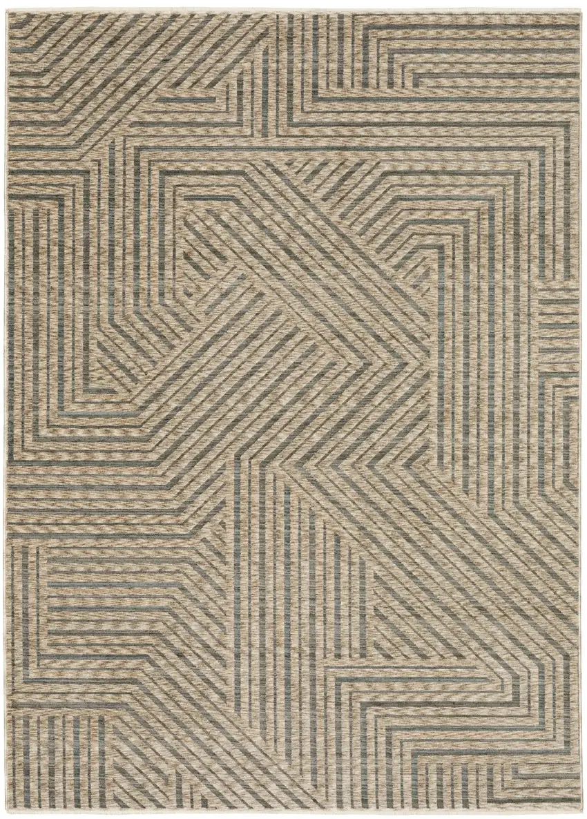 8' Beige And Gray Striped Runner Rug With Fringe Photo 2