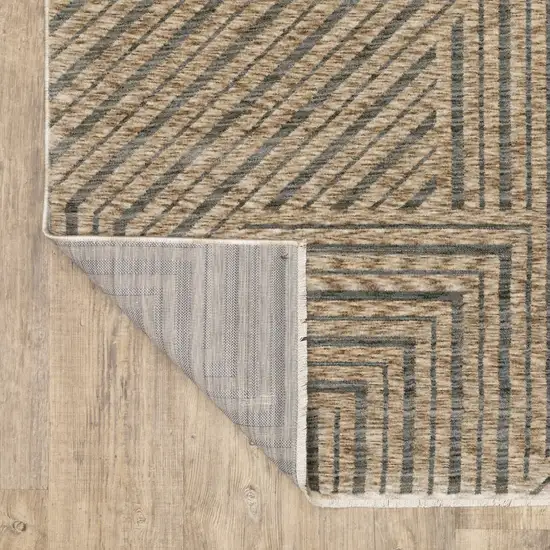 8' Beige And Gray Striped Runner Rug With Fringe Photo 5