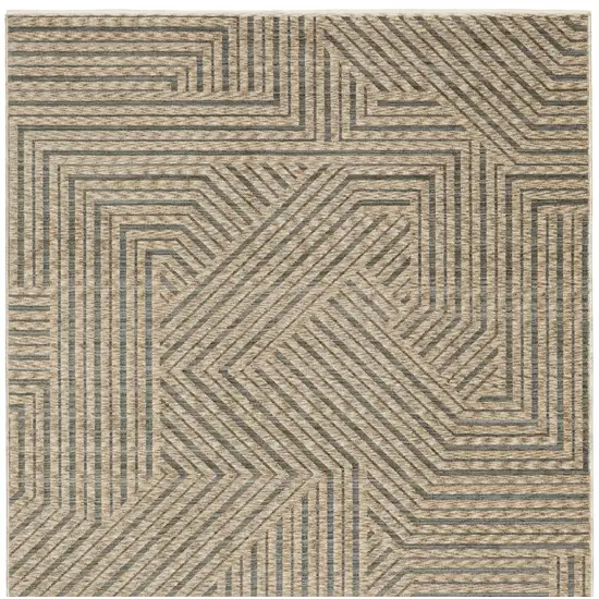 8' Beige And Gray Striped Runner Rug With Fringe Photo 7