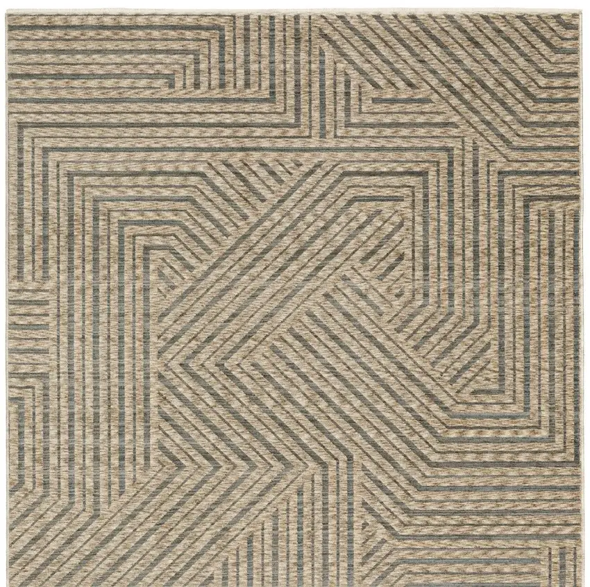 8' Beige And Gray Striped Runner Rug With Fringe Photo 7