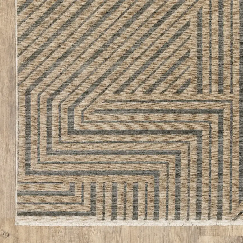 8' Beige And Gray Striped Runner Rug With Fringe Photo 6