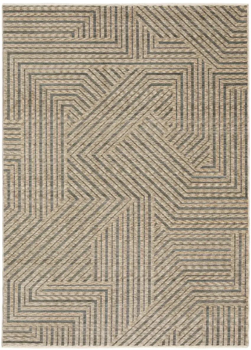 8' Beige And Gray Striped Runner Rug With Fringe Photo 3