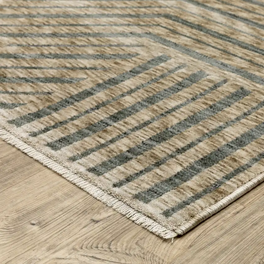 8' Beige And Gray Striped Runner Rug With Fringe Photo 4