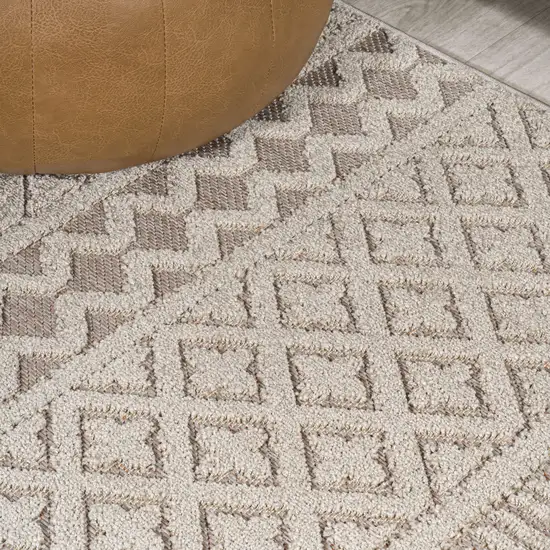 8' Beige And Gray Trellis Indoor Outdoor Runner Rug Photo 8