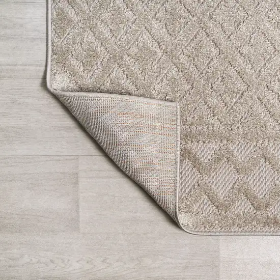 8' Beige And Gray Trellis Indoor Outdoor Runner Rug Photo 7