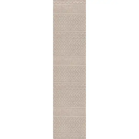 8' Beige And Gray Trellis Indoor Outdoor Runner Rug Photo 6