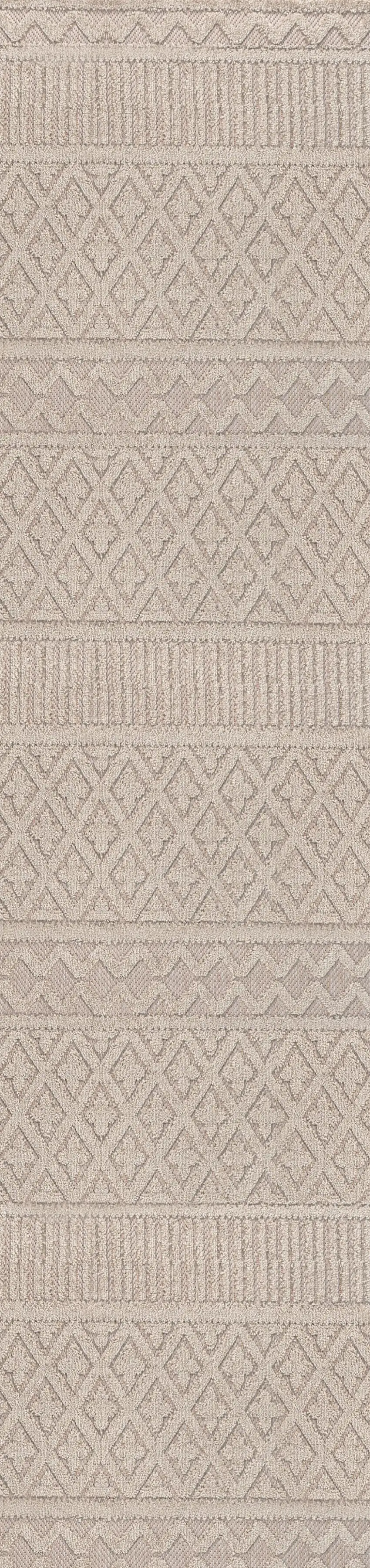8' Beige And Gray Trellis Indoor Outdoor Runner Rug Photo 6
