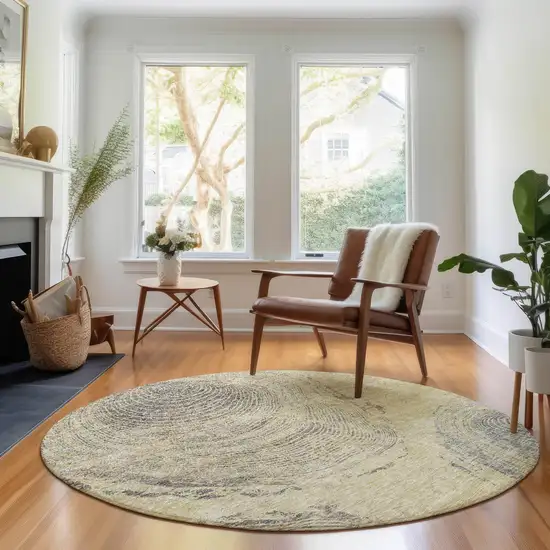 8' Beige And Gray Woodland Lodge Washable Round Rug With UV Protection Photo 4