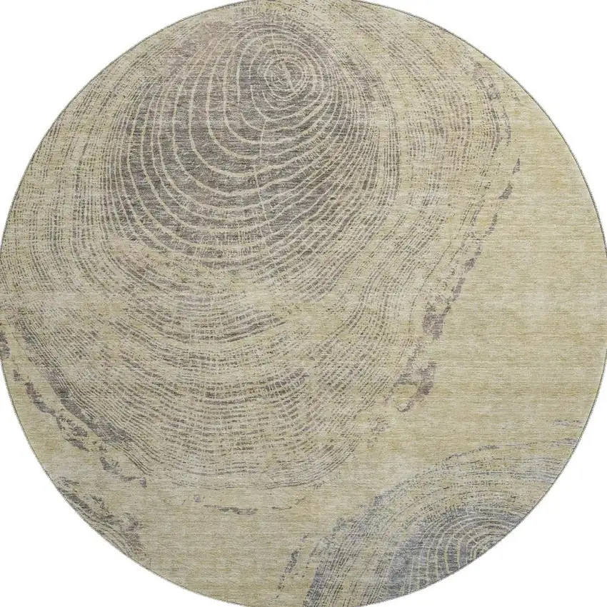 8' Beige And Gray Woodland Lodge Washable Round Rug With UV Protection Photo 3