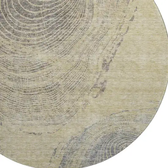 8' Beige And Gray Woodland Lodge Washable Round Rug With UV Protection Photo 2