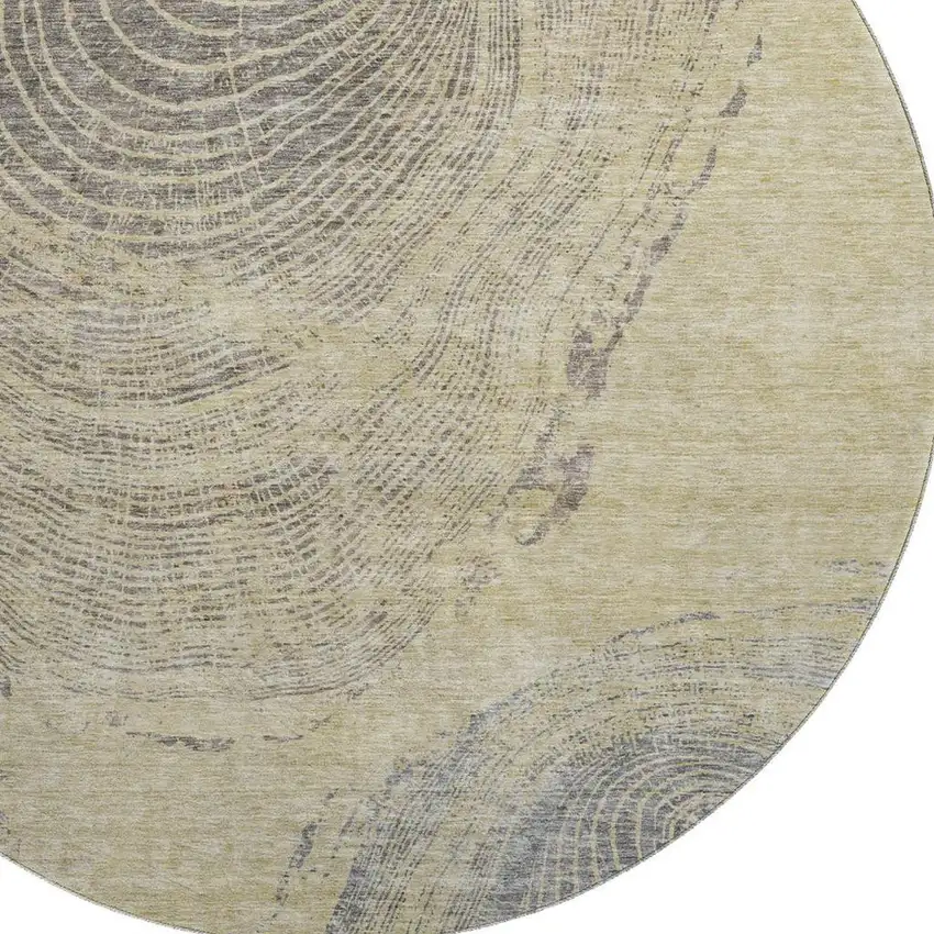 8' Beige And Gray Woodland Lodge Washable Round Rug With UV Protection Photo 2