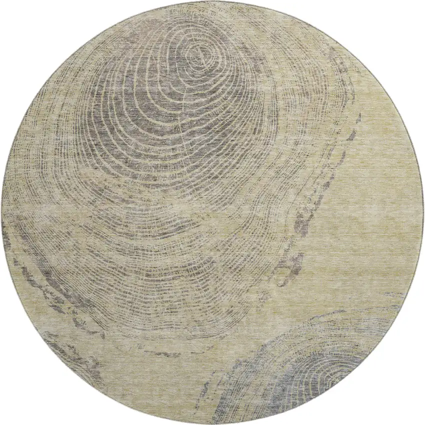 8' Beige And Gray Woodland Lodge Washable Round Rug With UV Protection Photo 1