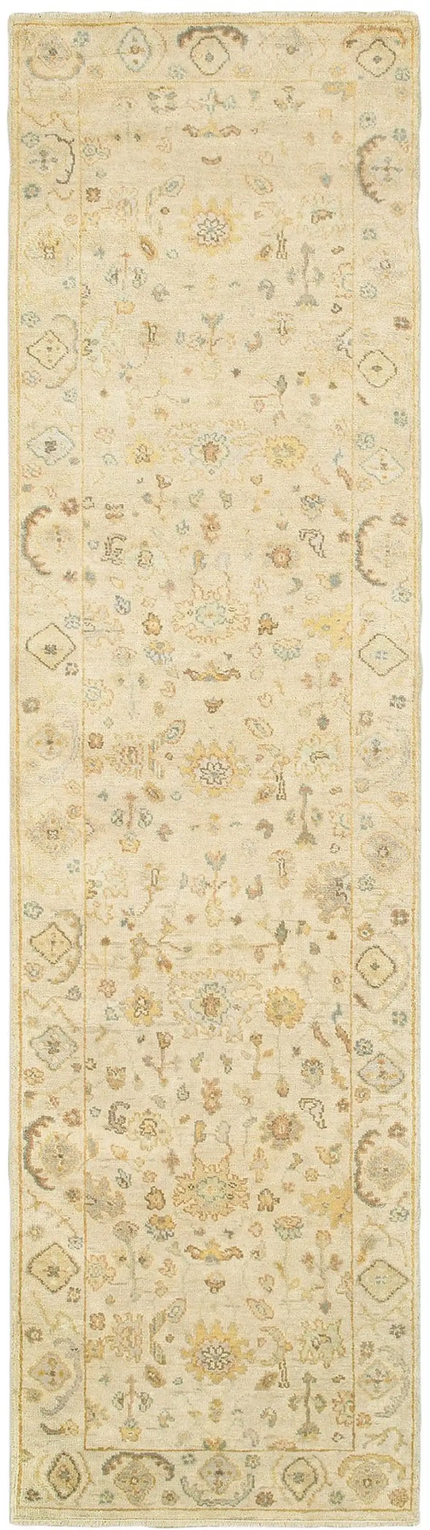 10' Beige And Gray Wool Oriental Hand Knotted Runner Rug Photo 2