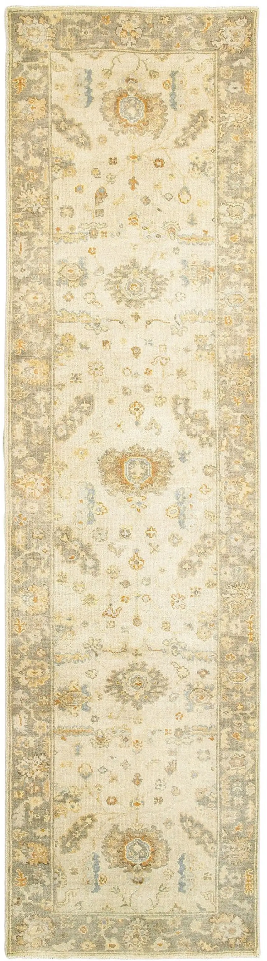 10' Beige And Gray Wool Oriental Hand Knotted Runner Rug Photo 2