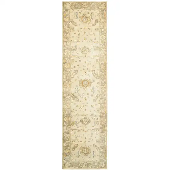 10' Beige And Gray Wool Oriental Hand Knotted Runner Rug Photo 2