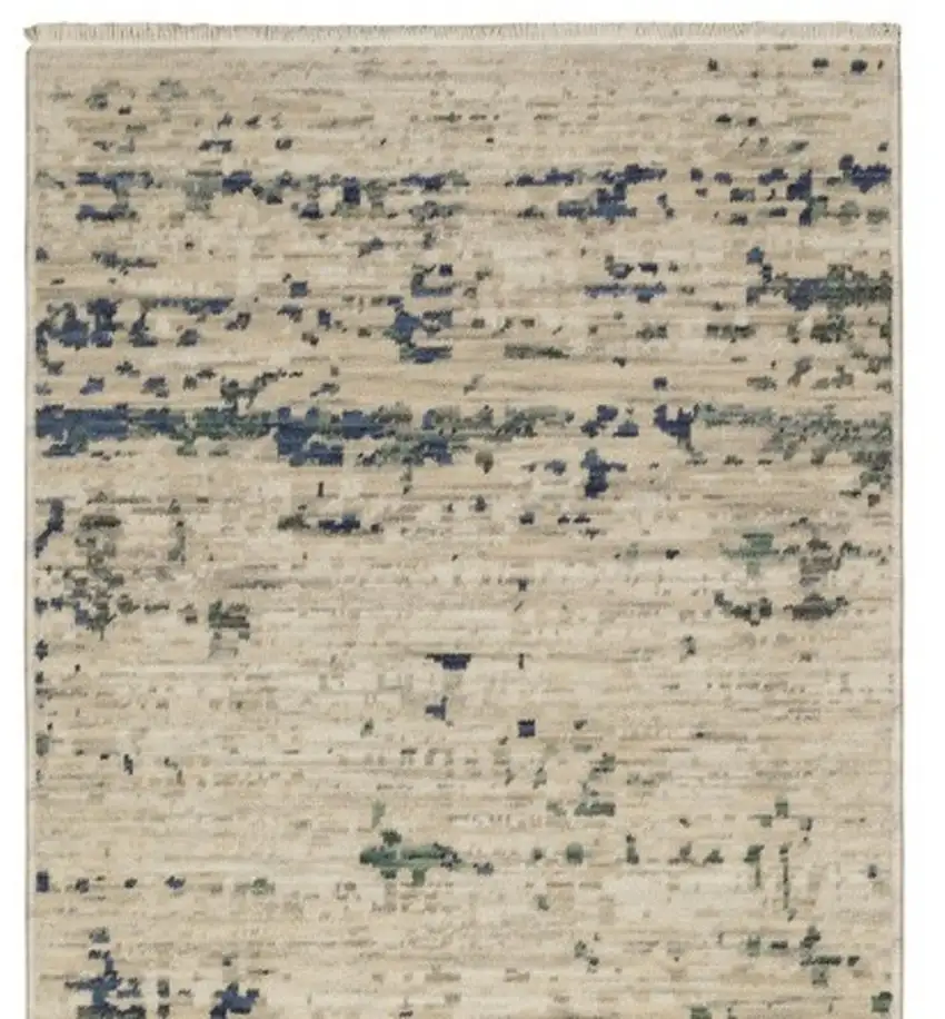 12' Beige And Green Abstract Runner Rug With Fringe Photo 5