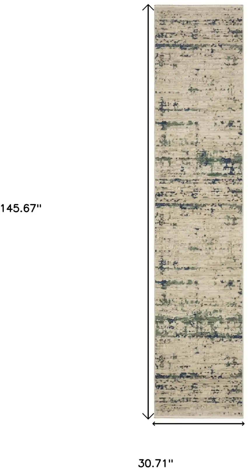 12' Beige And Green Abstract Runner Rug With Fringe Photo 3