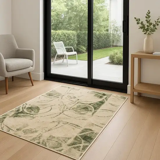 6' Beige And Green Abstract Runner Rug Photo 1