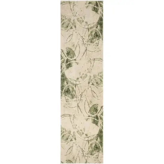 6' Beige And Green Abstract Runner Rug Photo 9