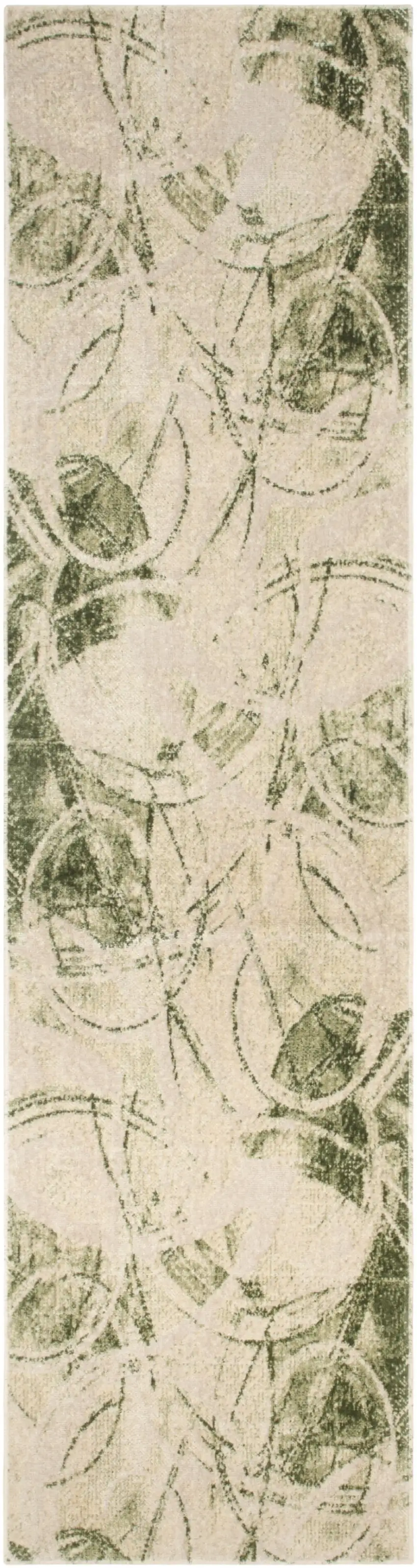 6' Beige And Green Abstract Runner Rug Photo 8