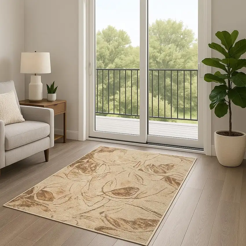 6' Beige And Green Abstract Runner Rug Photo 1