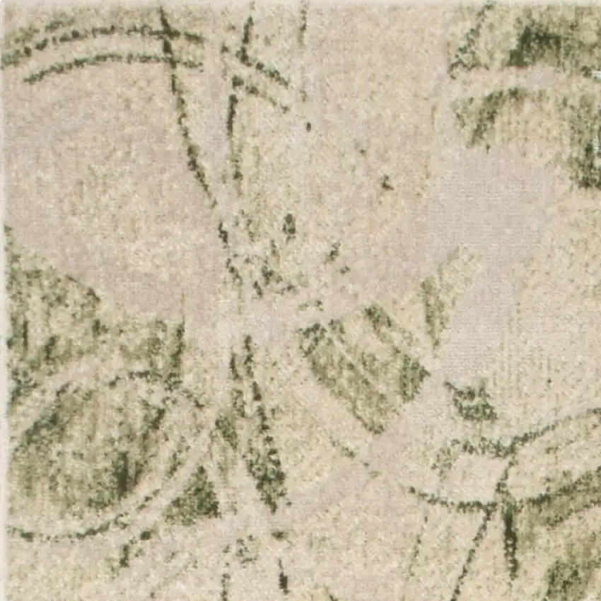 8' Beige And Green Abstract Runner Rug Photo 9