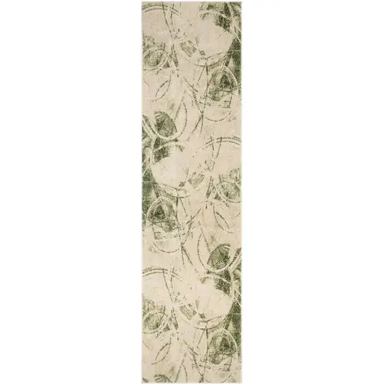 8' Beige And Green Abstract Runner Rug Photo 8