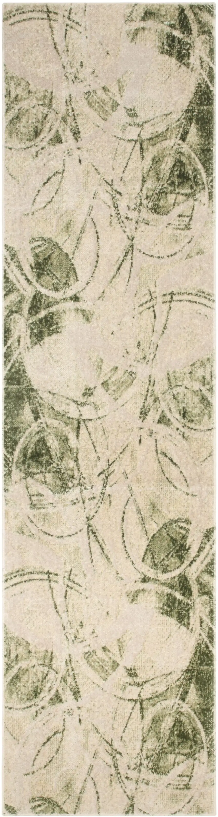 8' Beige And Green Abstract Runner Rug Photo 8