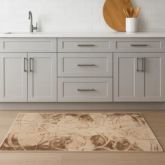 8' Beige And Green Abstract Runner Rug Photo 1