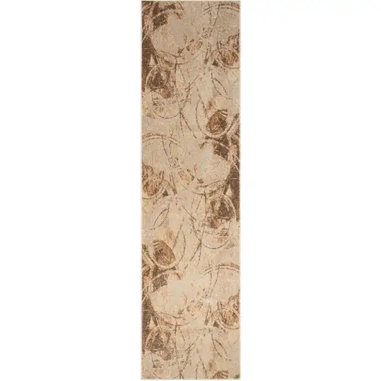 8' Beige And Green Abstract Runner Rug Photo 6