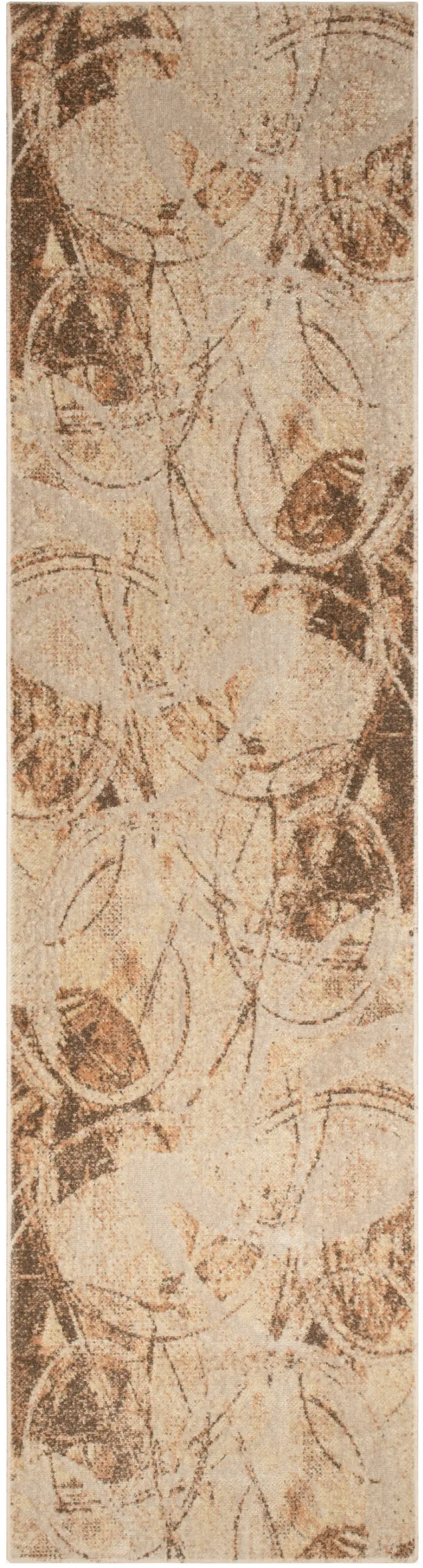 8' Beige And Green Abstract Runner Rug Photo 6