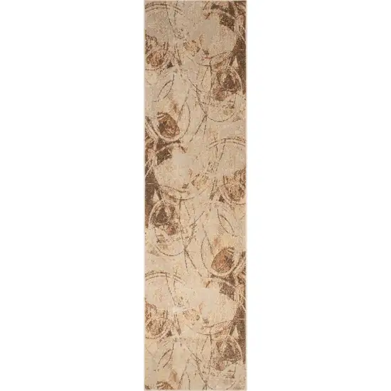 8' Beige And Green Abstract Runner Rug Photo 7