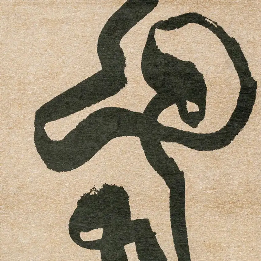 5' Beige And Green Abstract Washable Round Rug With UV Protection Photo 4