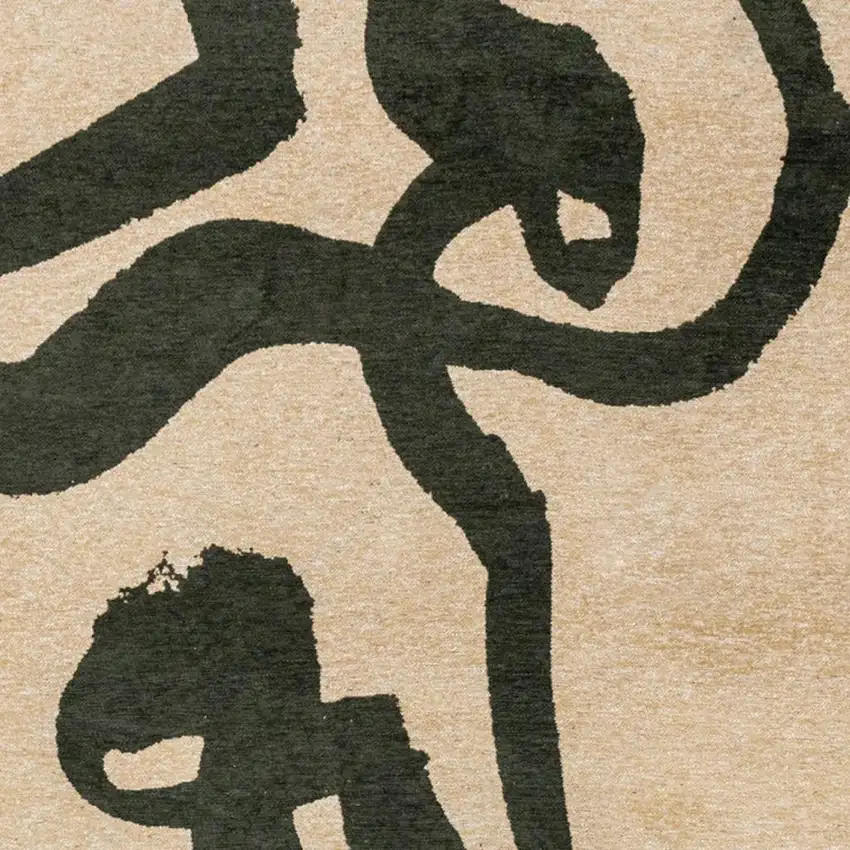 5' Beige And Green Abstract Washable Round Rug With UV Protection Photo 2