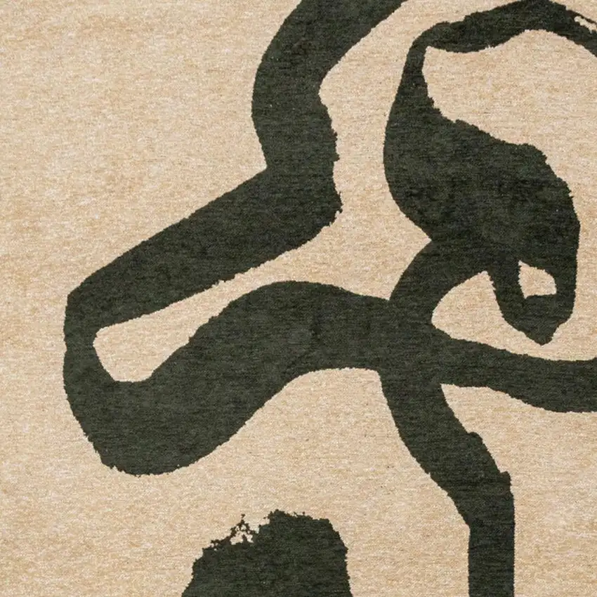 8' Beige And Green Abstract Washable Round Rug With UV Protection Photo 2